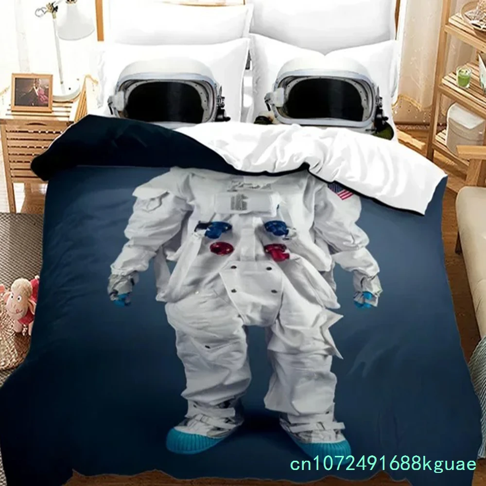 Cartoon Astronaut Duvet Cover King For Boys Girl Galaxy Space Bedding Set Microfiber Rocket Ship Space Adventure Comforter Cover