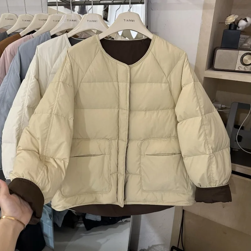 

Trendy Autumn Winter O-neck Patchwork Cotton-padded Coat Warm Women's Parka Long-sleeved Top Windproof Loose Puffer Jacket