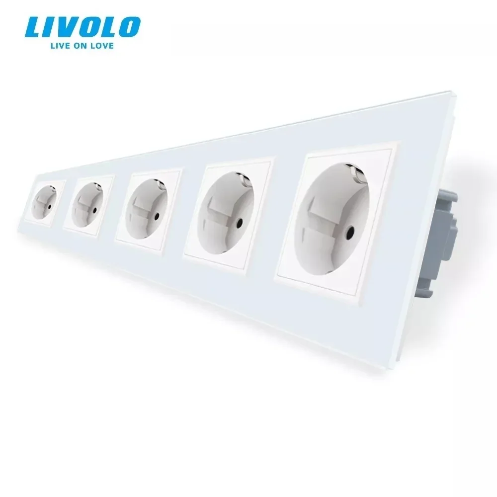 Livolo EU Standard Power Socket, Crystal Glass Outlet Panel, Multi-function Five Wall Power Outlet Without Plug VL-C7C5EU-11