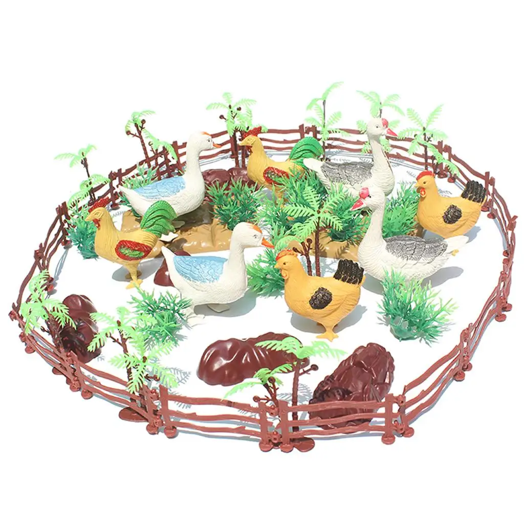 Plastic Farm Animals Fence Toy Multicolor Simulation Poultry Animal Model Set for Children Early Education