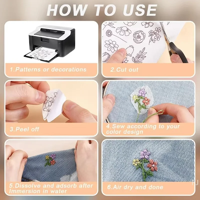 [YU] 1/10 pièces doublure adhésive arrière Non tissé soluble dans l'eau doublure imprimable tissu vêtements accessoires pour broderie manuelle