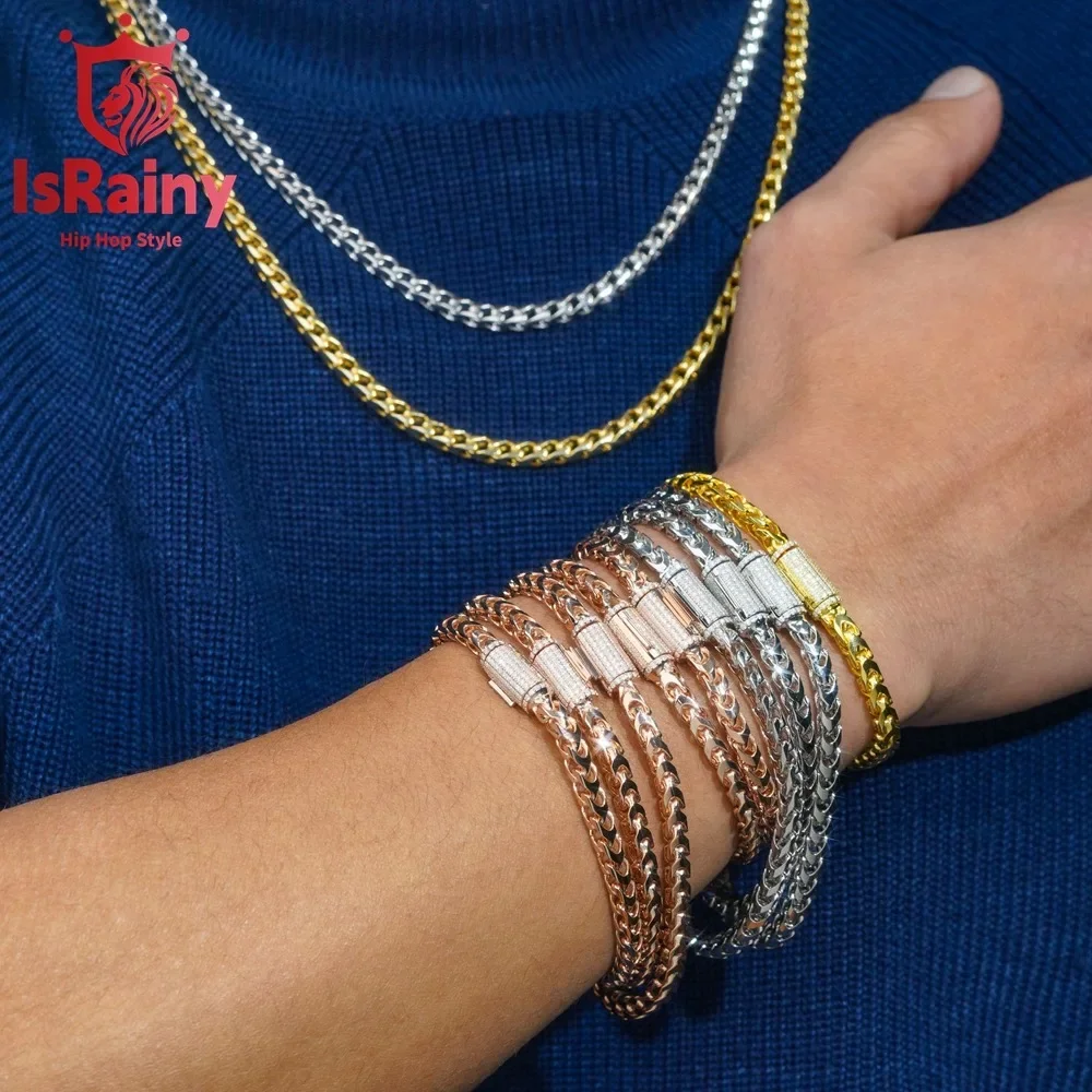 

IsRainy хип-хоп рок стерлингового серебра 925 пробы D цвет настоящий GRA муассанит бриллианты ожерелье 4 мм теннисные браслеты-цепочки ювелирные изделия