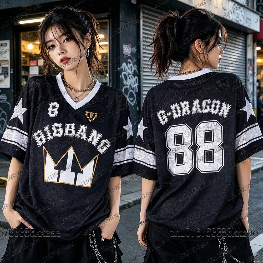 26-27 BIGBANG World Concert Tour Football Jerseys For Women Fans' Peripheral Gifts Y2K V-neck Mesh Sports Football Jerseys Tops