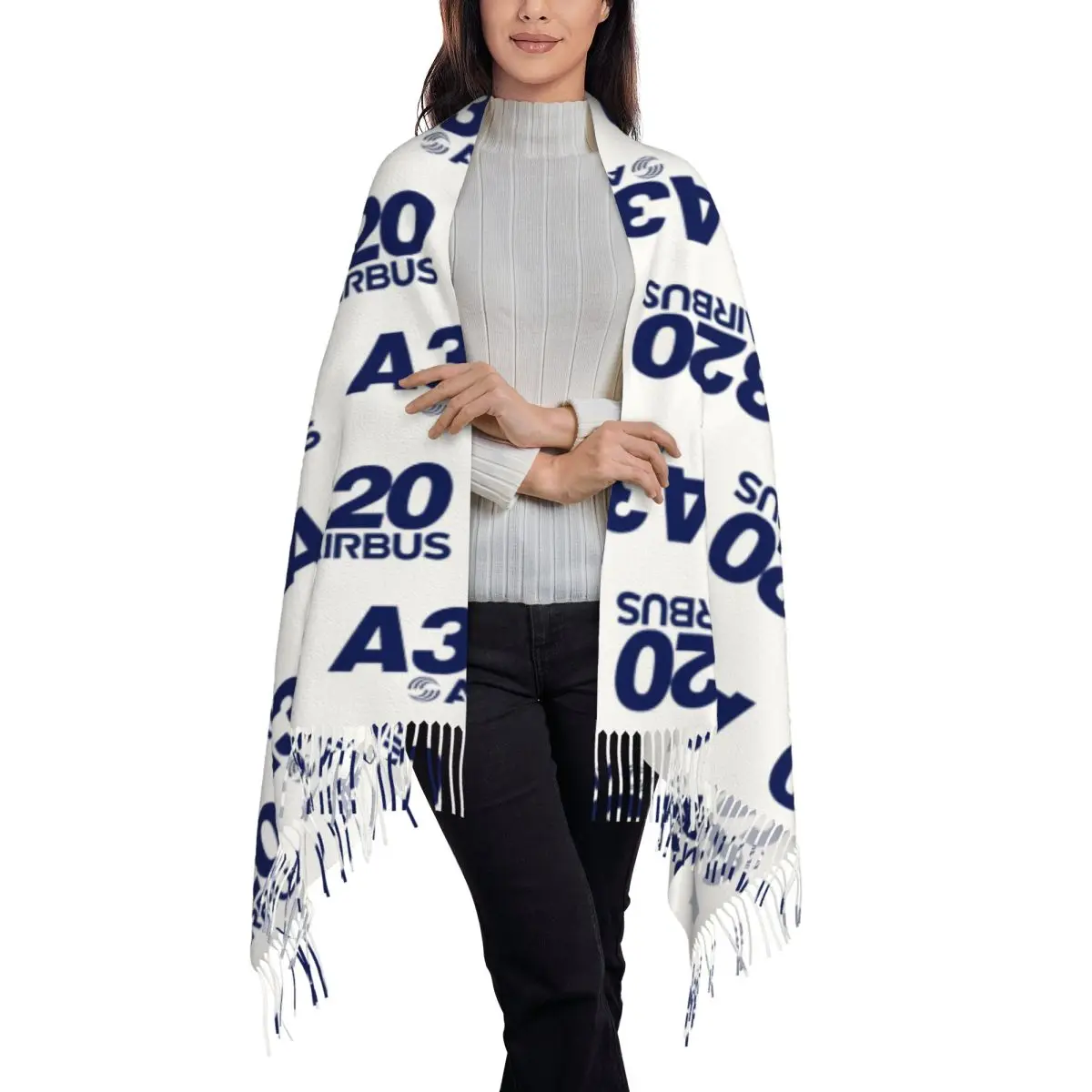 Airbus A320 Logo Scarf Tassel Scarves for Women Soft Warm Shawls and Wraps Large Fall Winter Shawl Wrap