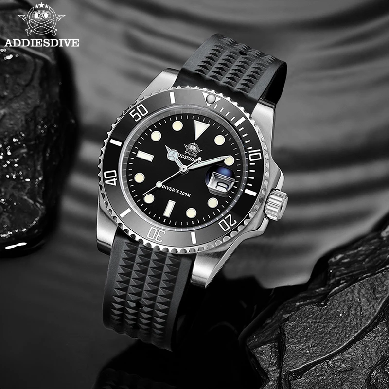 ADDIESDIVE Quartz watch Diving 200M C3 BGW9 Super Luminous Ceramic Bezel Luxury Stainless Steel Rubber Strap Sport Men Watches