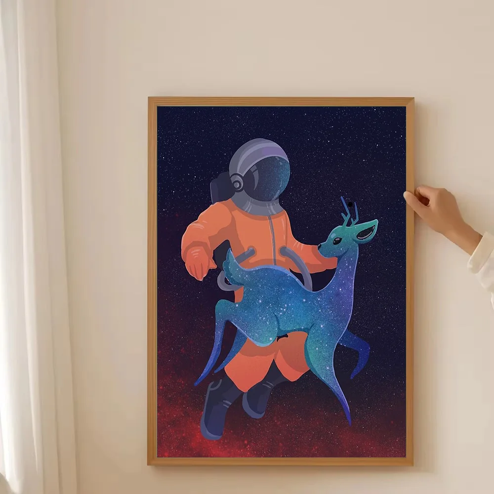 الغزلان الكونية قماش جدار الفن الفضاء الحيوان اللوحة غالاكسي ديكور المنزل المشهد السماوي طباعة الفن التجريدي الحديث هدية فريدة Tr #3