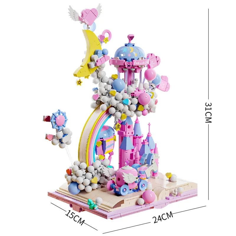 1388pcs Pink Fantasy Castle Model Building Blocks Set castello fai da te nel cielo Princess Palace Bricks Toys For Children Gifts