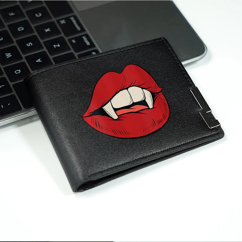Vampire Lips Design PU-portemonnee voor heren Minimalistische mode Korte portemonnee Lichtgewicht Duurzaam Dagelijks gebruik Zakelijke stijl