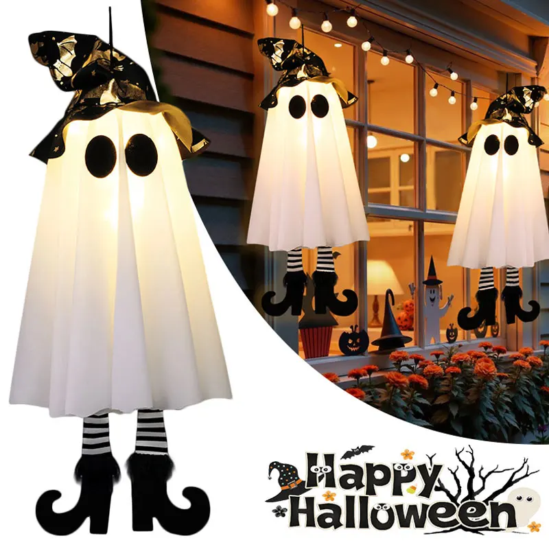 1/2/3 szt. Halloweenowe Lampki LED w Kształcie Wiedźmy/Ducha na Halloween, Dekoracja Domu, Wewnątrz i na Zewnątrz, na Podwórko, Straszne Wiszące Ozdoby, Prezent