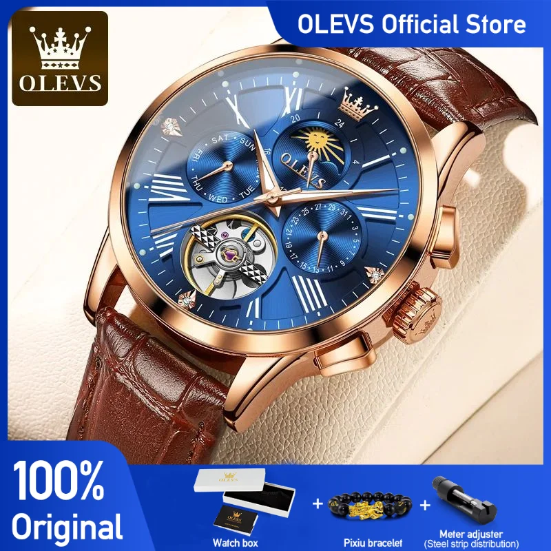 

OLEVS Men's Watch Mechanical Watches Men Automatic Wind up Waterproof Skeleton Gold Watch for Men Luxury Gift Box Set