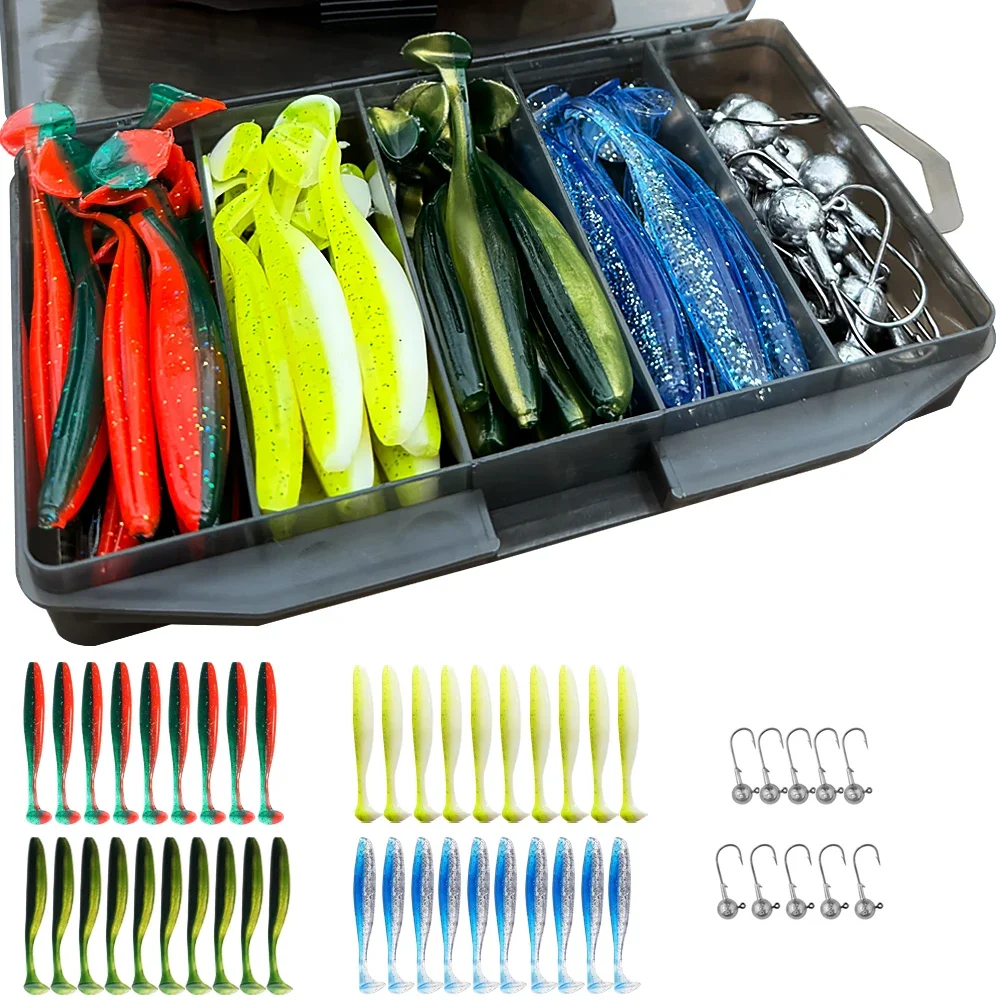 50 Teile/schachtel Metall Jig Köder 5,5 cm 7 cm 10 cm Weicher Köder 3g 5g 7g 10g 14g Jigging Kopf Haken Angelgerät Box Pesca Sinking Köder Kit