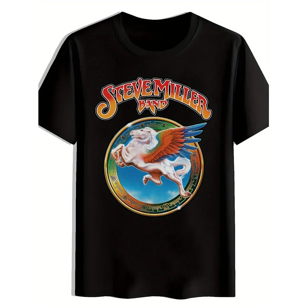 

Футболка унисекс с винтажным принтом рок-группы, черная, с изображением Steve Band Pegasus, круглый вырез, легкая, дышащая, повседневная