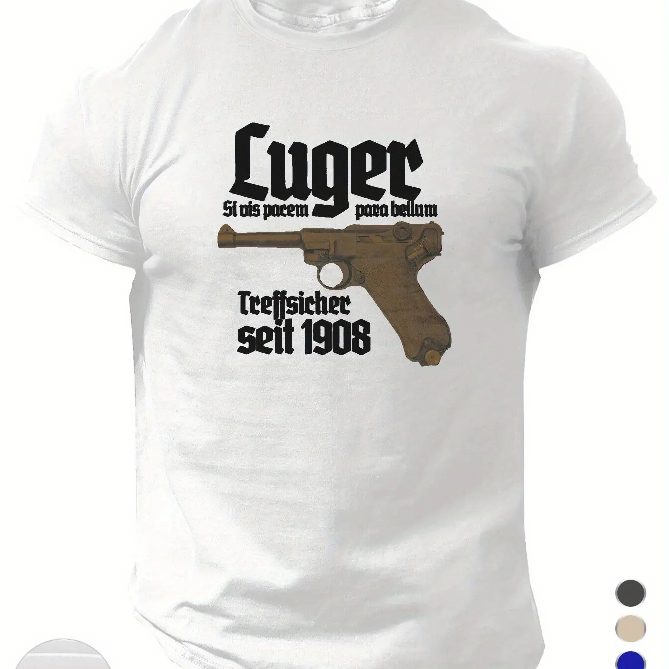 Men Vintage Lugers 1908 German Automatic Pistol Graphic T-Shirt Royal Blue Casual Short Sleeve Summer Tee men clothing