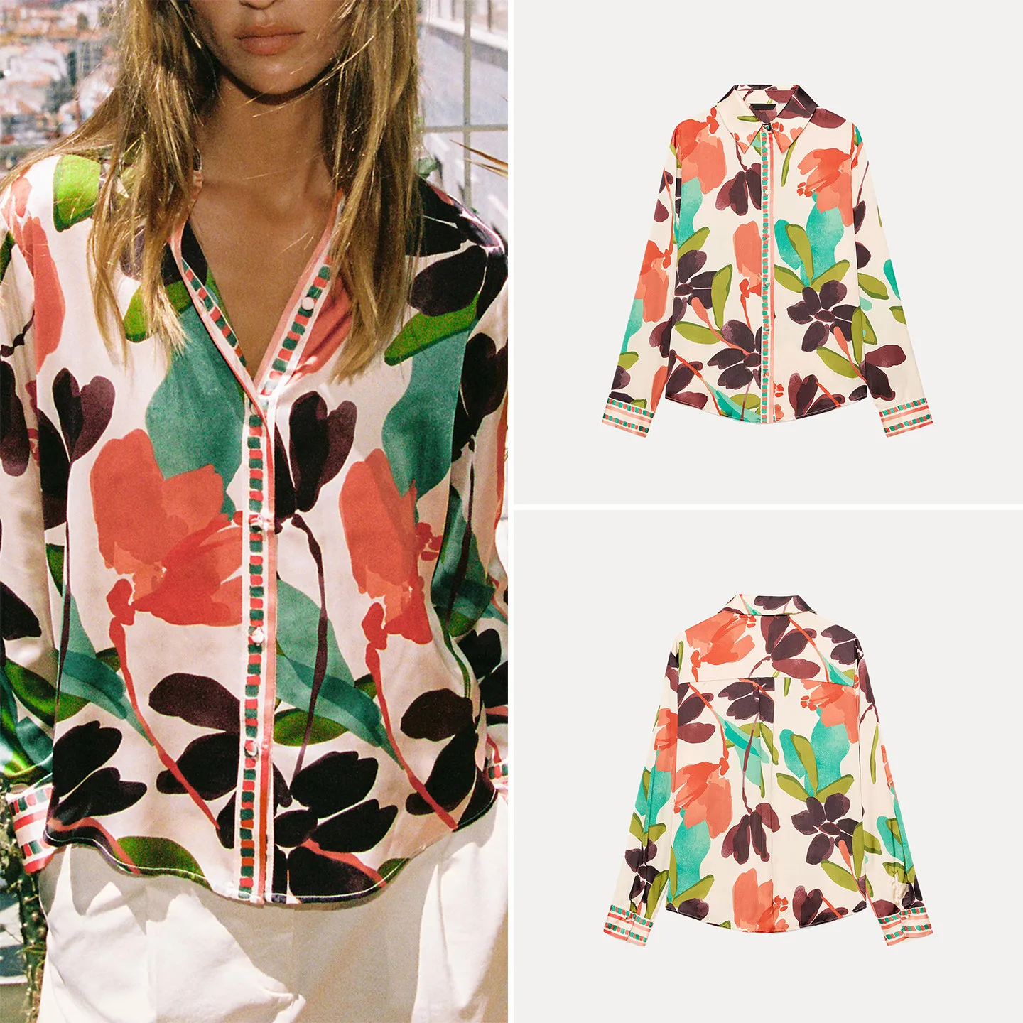 Fashionable Floral Print Long Sleeve Shirt Women's Autumn 2026 Turn-down Collar Personalized Design ZADATA Brand Ladies' Shirt