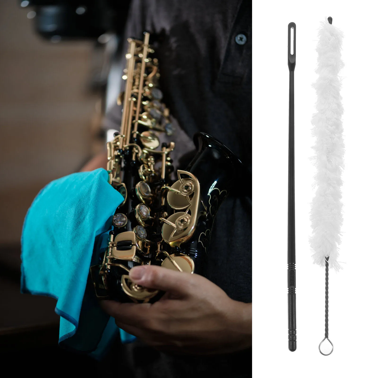 

Premium Saxophone Cleaning Kit 3pcs Cotton Brush Wrench Metal Tools Wear Resistant Flute Clarinet Instruments