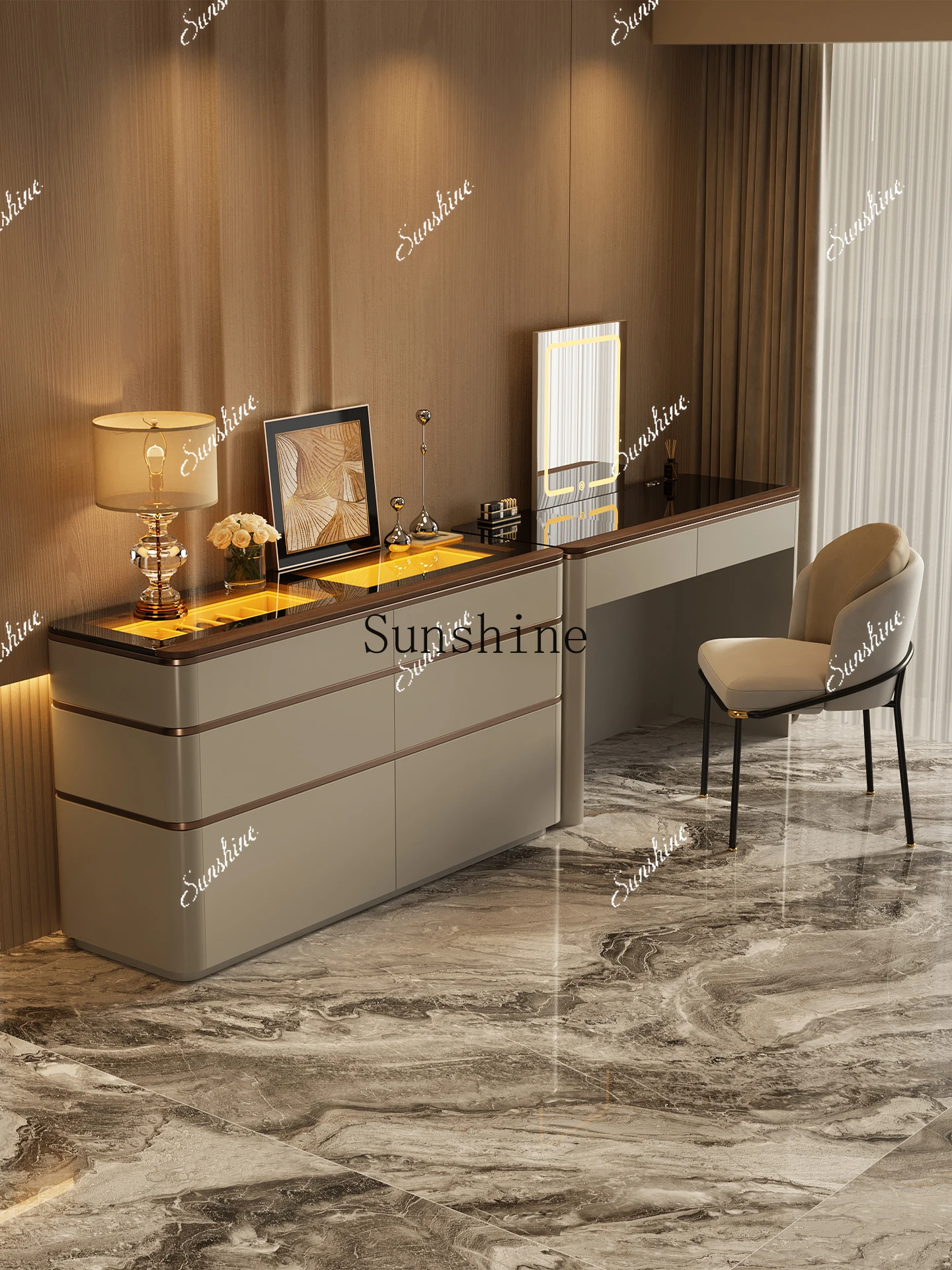 Italian light luxury high-end lifting dresser chest integrated bedroom end of bed makeup table jewelryP