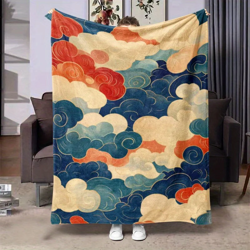 Japanese Cloudscape Blanket Reversible Flannel Throw for Zen Comfort AllSeason Comfort Serene Escape Gift
