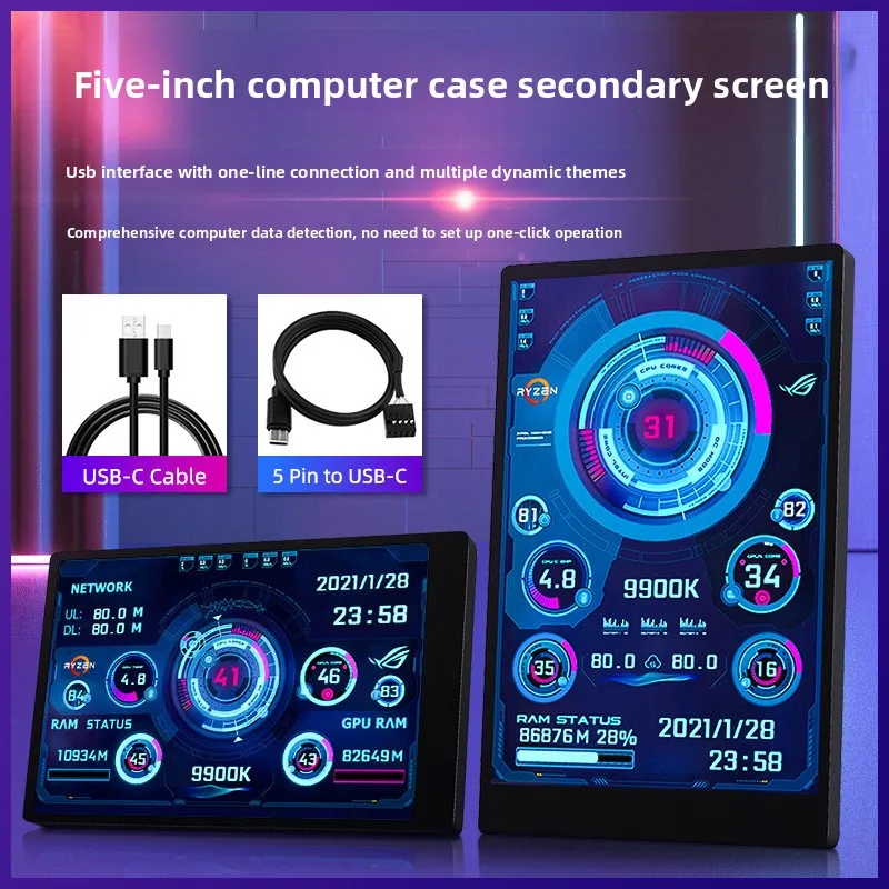 3.5 inch IPS USB chassis secondary screen monitoring temperature memory date free AIDA64 brightness adjustment metal frame