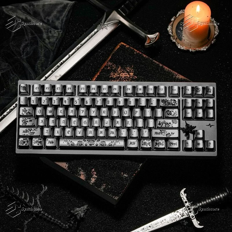 

Gothic Rose Keycaps Mechanical Keyboard Keys Cap Hand Painted Ball Cap Metallic Paint Keycaps 61 68 75 87 98 100 Keycaps