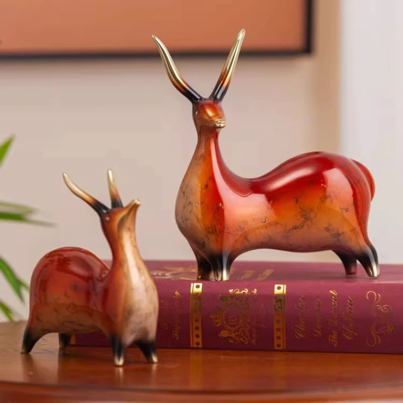 Brass Sculpture Metal Handicrafts Simulation Animal Sculpture Antelope Figurine Golden Sheep Metal Figurine Home Decoration
