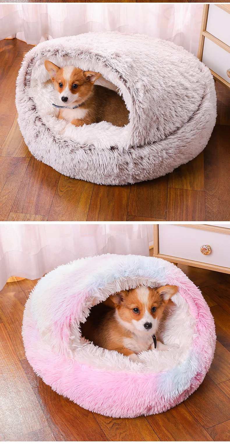 Rundes Hundebett, Winter, warmes Katzenbett, Plüschkorb für Hunde, waschbares Haustierbett für kleine, mittelgroße und große Hunde, Sofa für Katzen – Detail 15