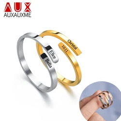 Auxauxme Custom Engraved Name Rings Stainless Steel for Men Women Personalized Letters Dtae Adjustable Open Rings Jewelry Gifts