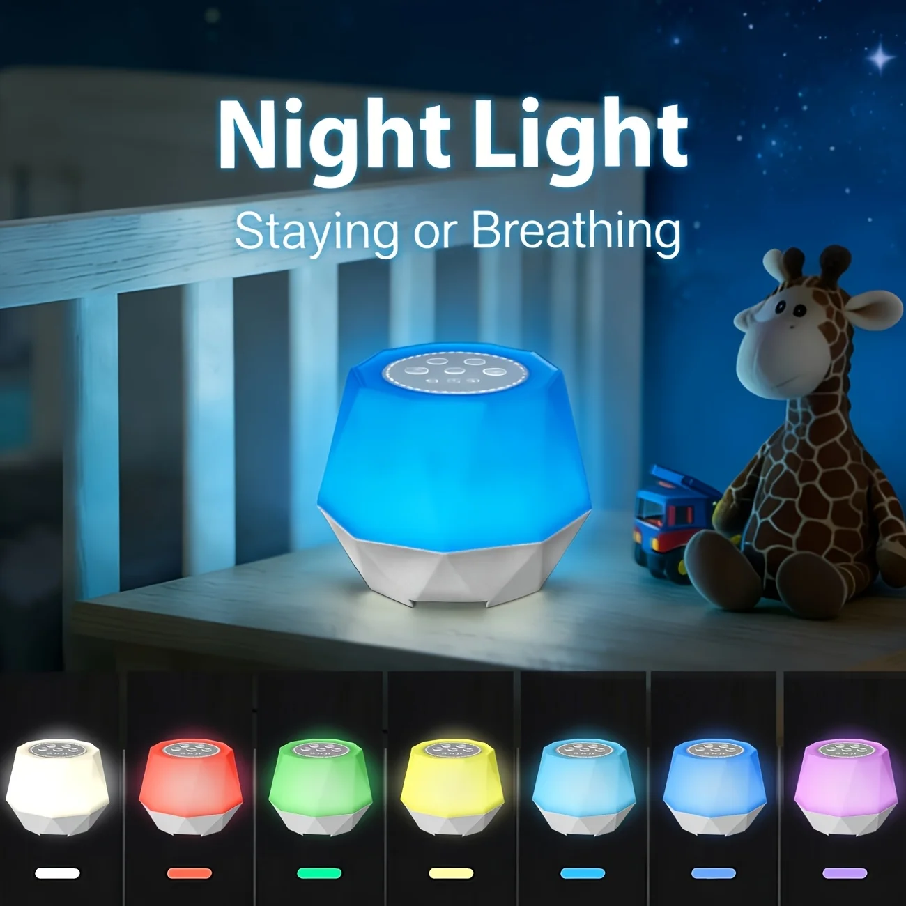 USB Rechargeable White Noise Night Light, Smart Adjustable Volume White Noise Sound Machine and Timer Function, Featuring 7 Adju