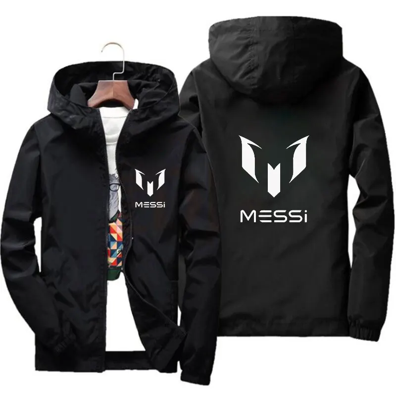 2024 Spring bomb men's Hooded Jacket Messi print slide sportswear slim fit patchwork windbreak jacket fitness jacket men's wear