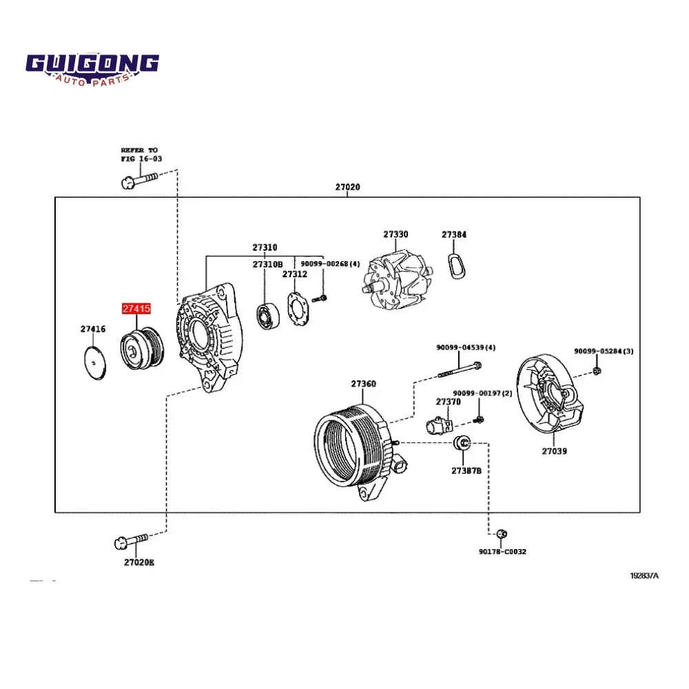 GUIGONG Alternator One-Way Belt Pulley 28650A for Chrysler Toyota Corolla, Camry, RAV4, Yaris, Vorso High-Quality Auto Accessory