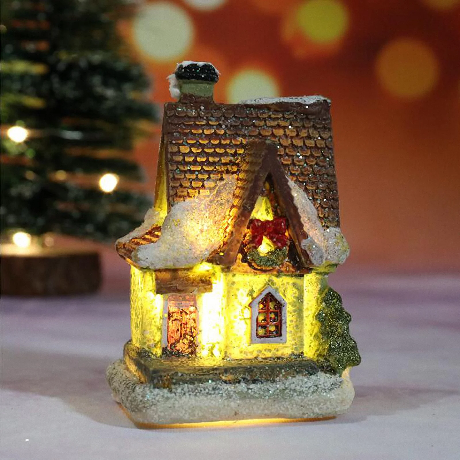 

4Pcs Resin Mini Luminous Christmas Decorations Micro Landscape for Holiday Home Decoration Festive Atmosphere Enhancer