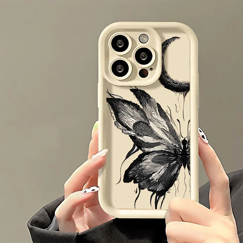 Funda de teléfono con pintura al óleo de mariposa, para iPhone 14, 15 Pro Max, 11, 12, 13, 14, 14Pro, XS Max, X, XR, SE, 7, 8 Plus