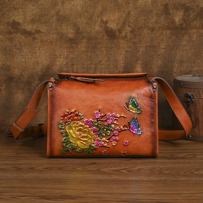 

Women Shoulder Bags Top Layer Cowhide Leather Art Oil Graffiti Printing Handbags Purses Shopper Crossbody Handbag Casual Daily