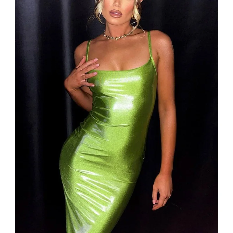 Krisnanas Brillante Banchetto Abiti da donna Spaghetti-Collo Avvolgente Sexy Tinta unita Slim Fit Sera Elegante Abito lungo Lady 154322