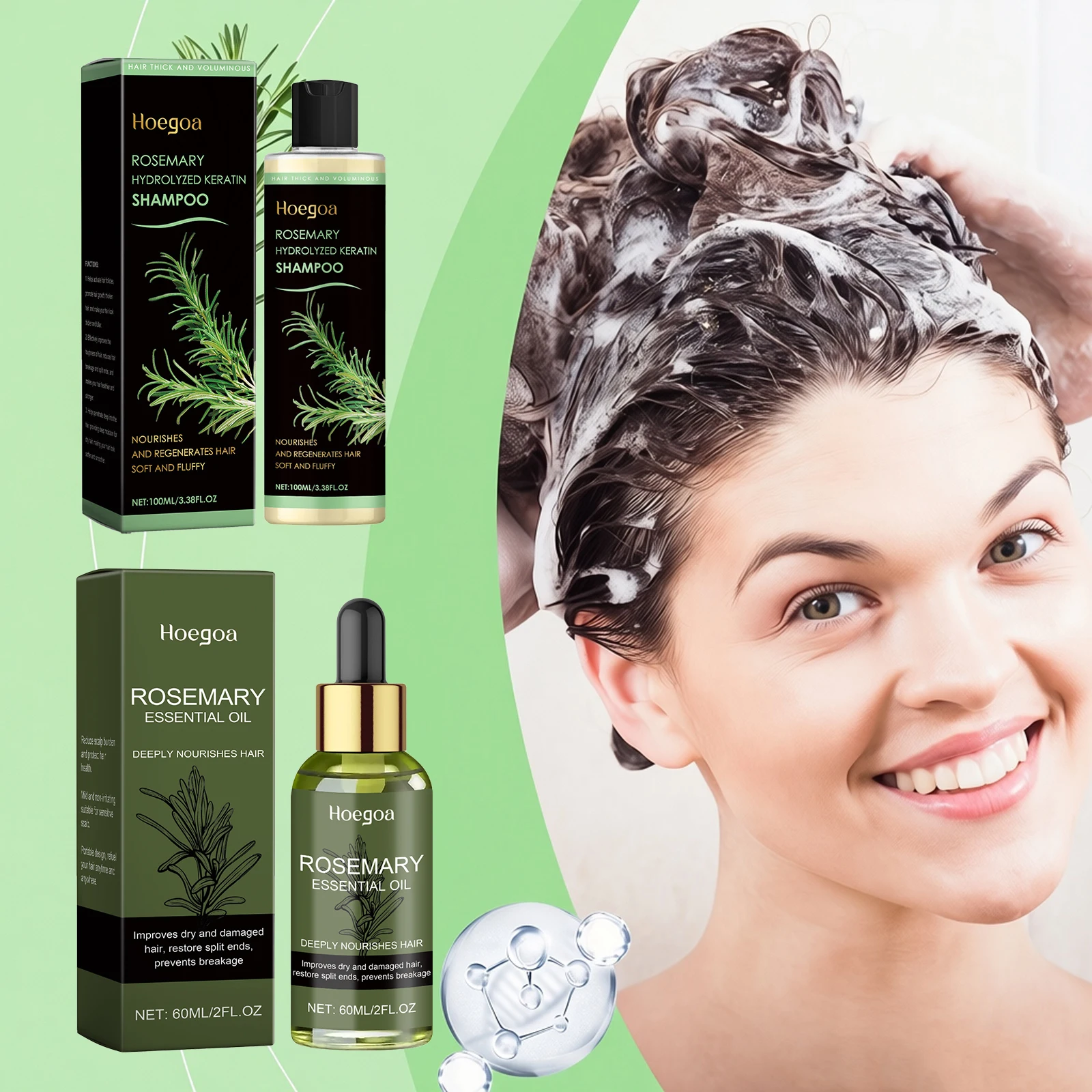 Rosemary Hair Growth Shampoo and Hair Care Oil for Damaged Thinning Hair Nourishing Refreshing Repairs Hair Scalp Strong Hair