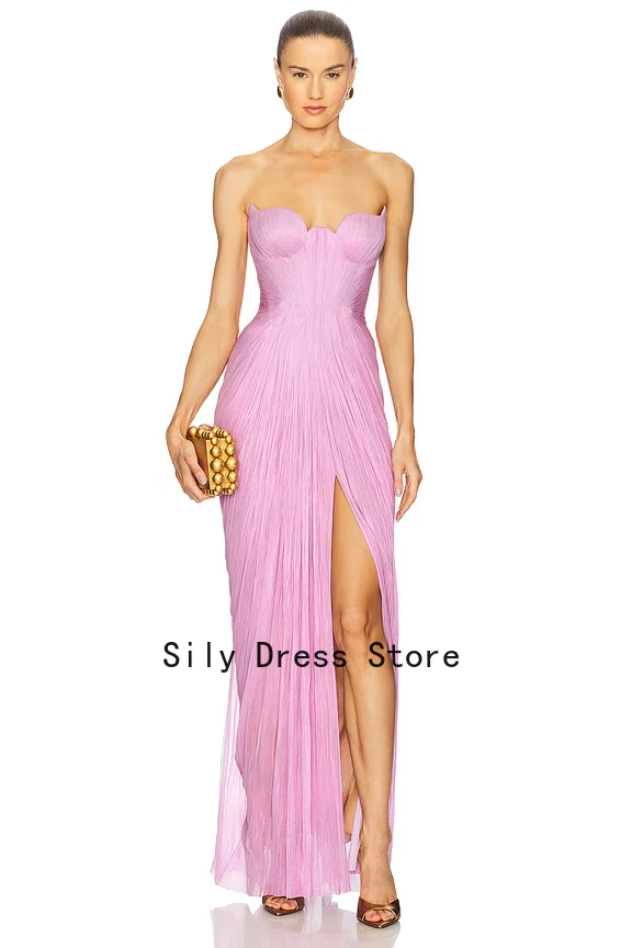 Maßgeschneiderte Babyrosa Abendkleider Ärmellos Plissiert Gerafftes Partykleid Lang Elegant Modern Formelles Ballkleid für Damen 2026 – Detail 2
