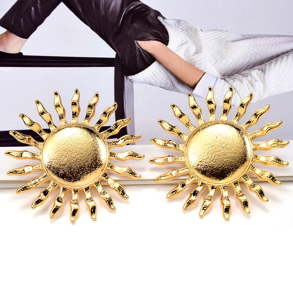 Brincos grandes exclusivos vintage para mulheres, punk, metal, formato de sol, joias da moda, presentes