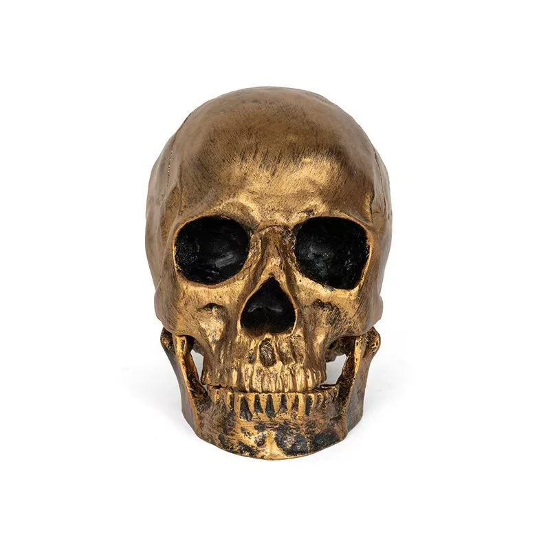 

"Detachable Jaw Skull Decor - Antique Bronze Halloween Tabletop Sculpture - Creepy Resin Figurine for Gothic Home & Party Decor"