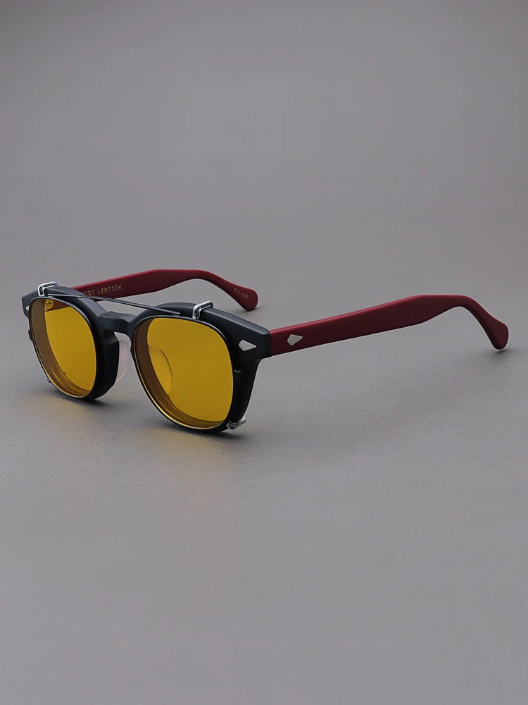 moscot-lemtosh-unisex-matte-black-frame-red-leg-sunglasses-with-clip-yellow-night-vision-glasses-for-men-and-women