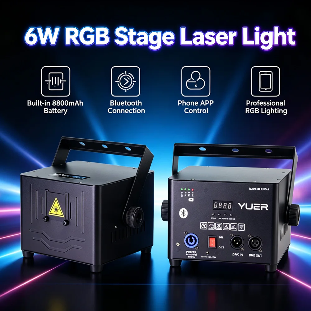 Battery 8800Mah 6W RGB Laser Light Bluetooth App Control Stage Lighting Projector 25KPPS Scanner For Disco DJ Home Party Light
