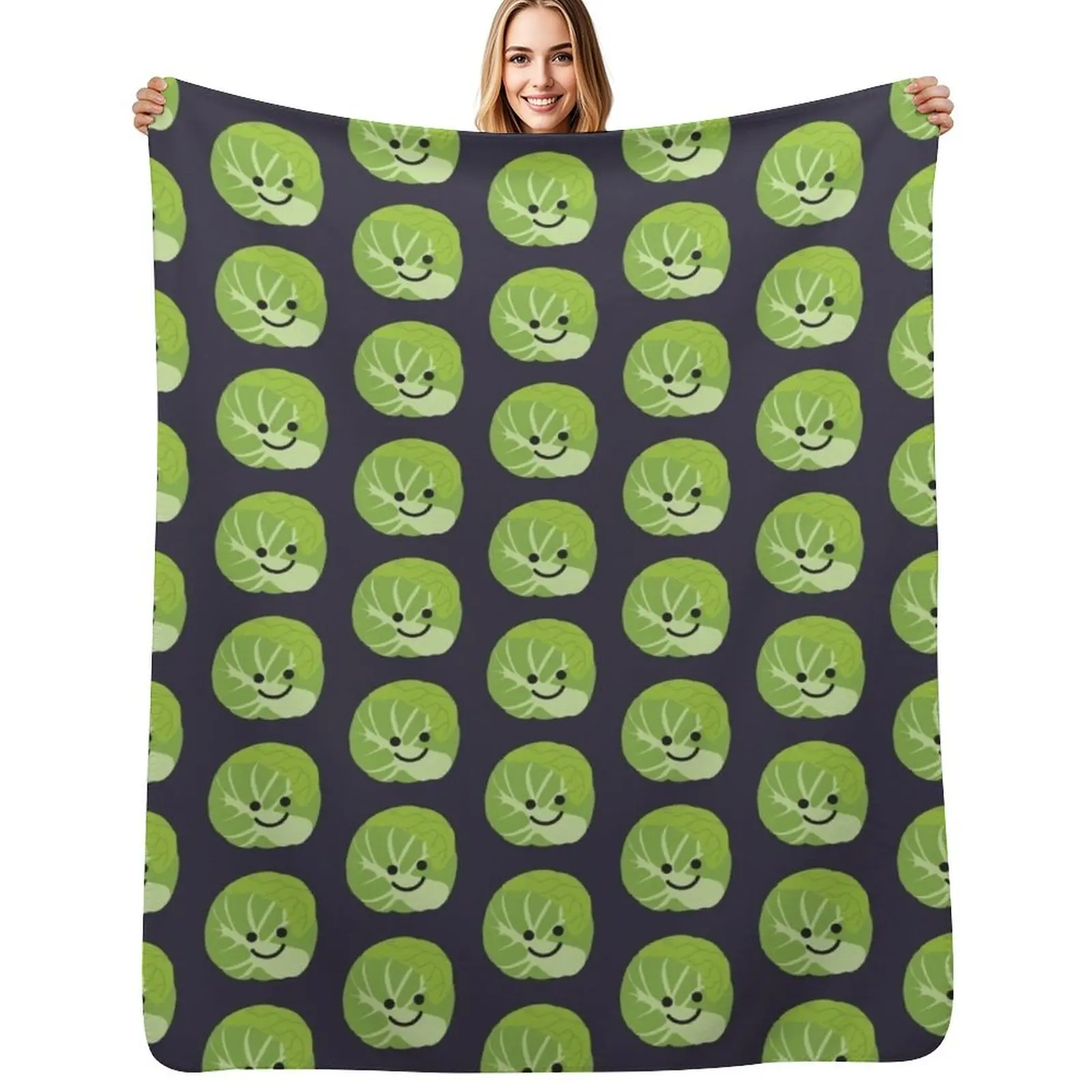 A Happy Brussels Sprout Throw Blanket Travel Size Cozy Blanket for Plane Train