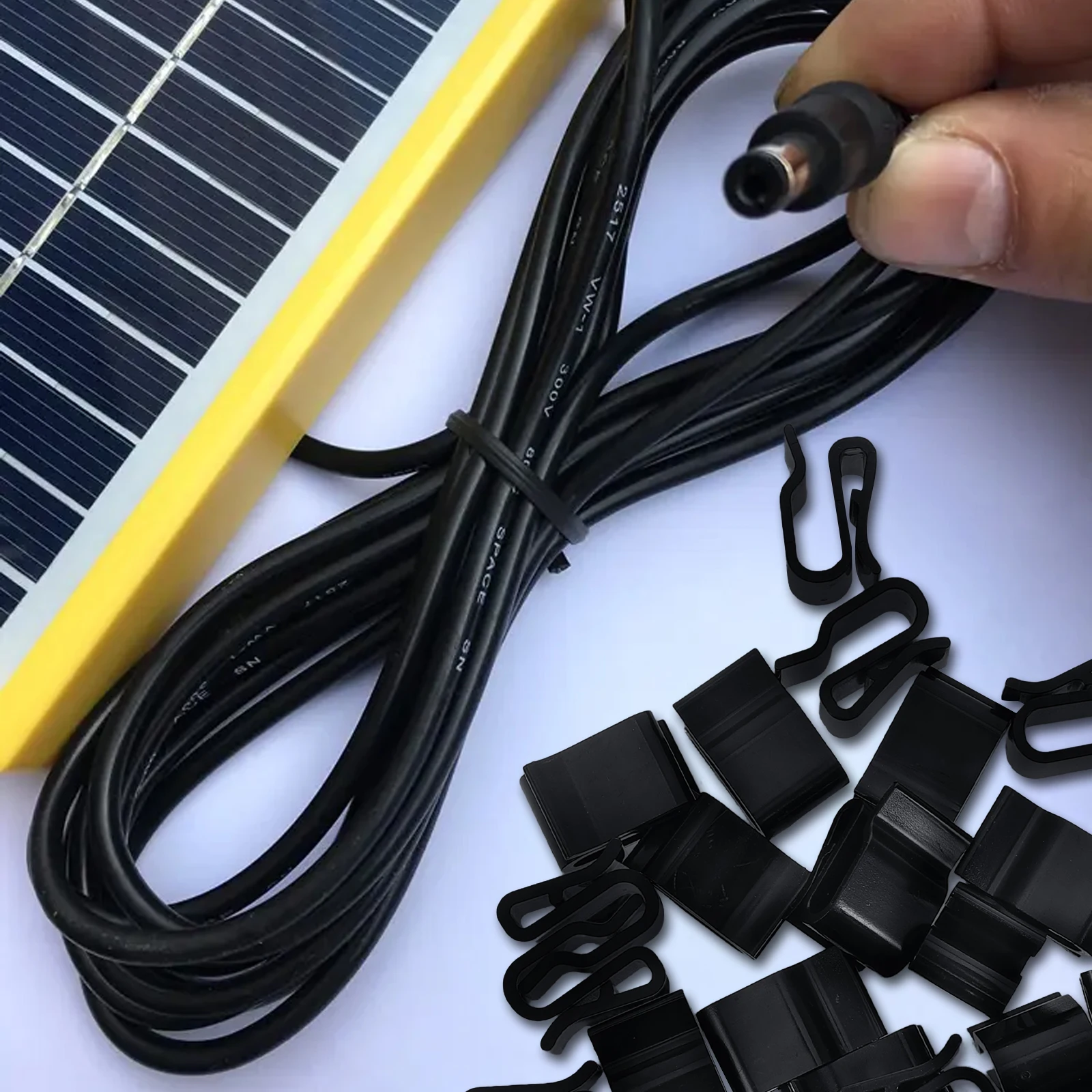 

50pcs Solar Panel Cable Clips Photovoltaic Wire Clamps Black Plastic Insulated Electric Trailer Frame Hooks