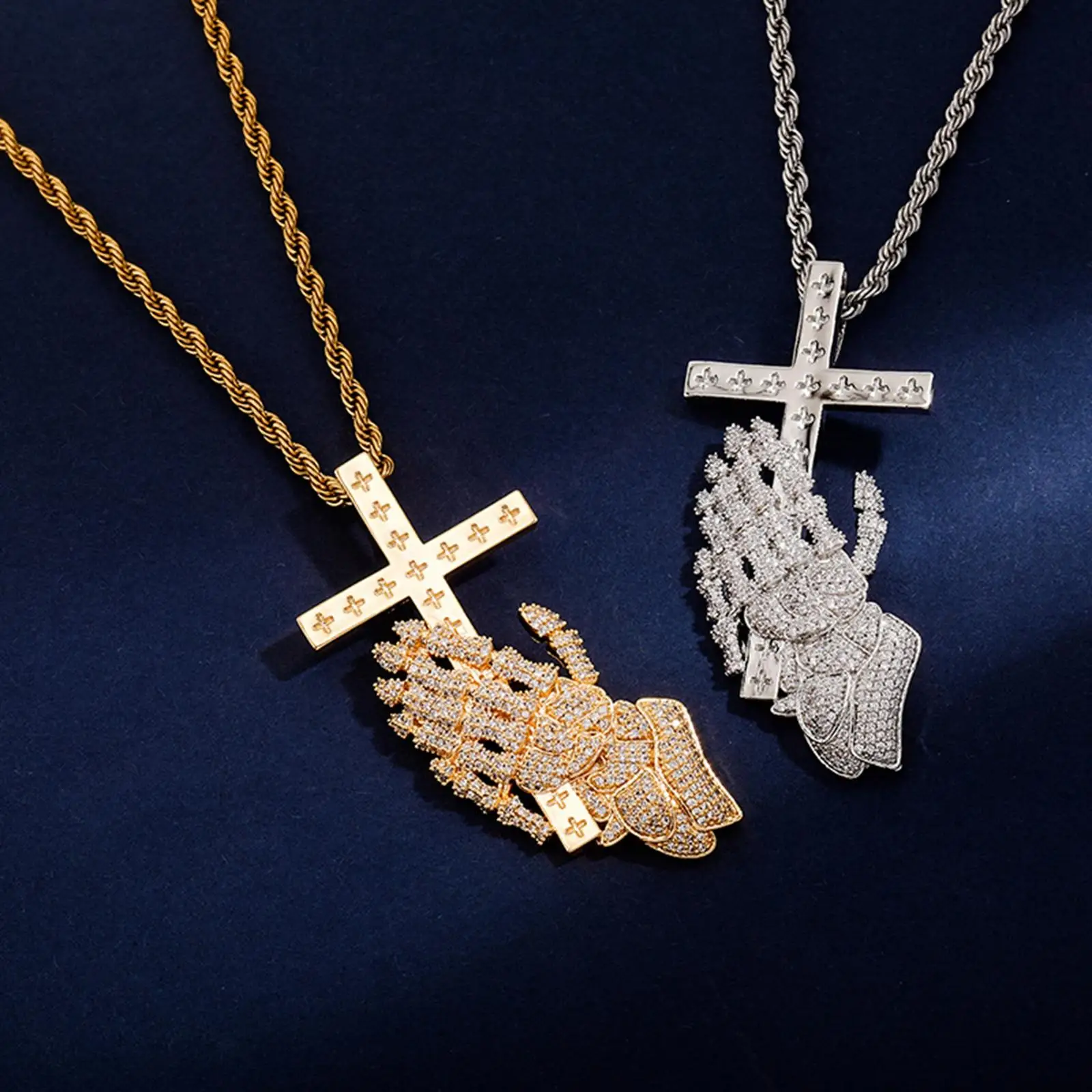 Praying Hands Pendant Christian Religious Necklace 14K Gold Plated Gifts