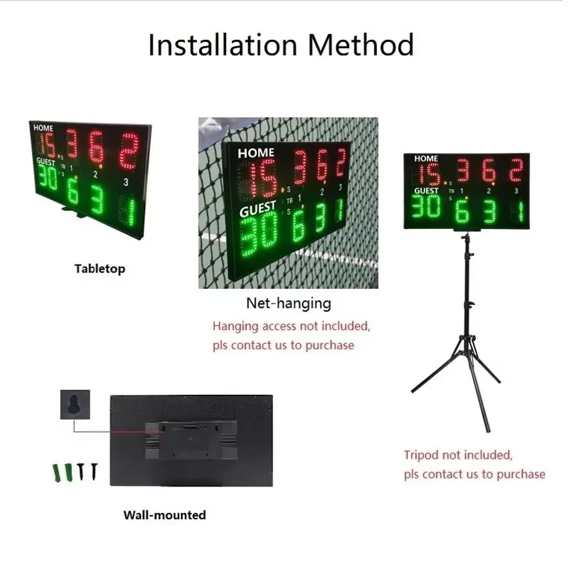 لوحة حارس ألعاب التنس الداخلية، عداد عرض نقطة LED، لوحة النتائج الرقمية الإلكترونية مع التحكم في الساعة
