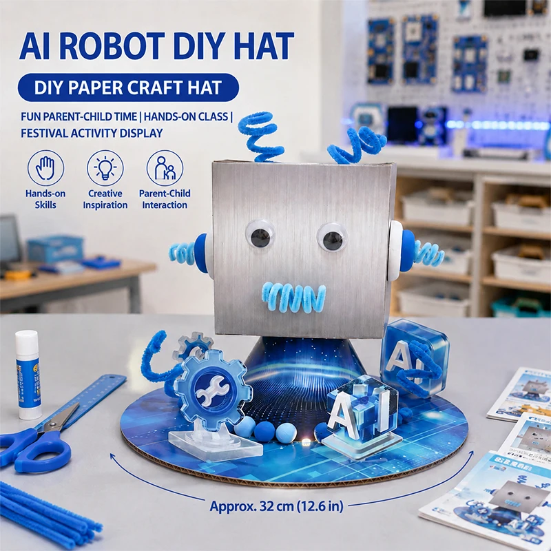 6 Themes DIY Cardboard Hat Material Kit Space Astronaut Patriotic Aviation Robot Tank Kids Handmade Craft Educational Art Toys