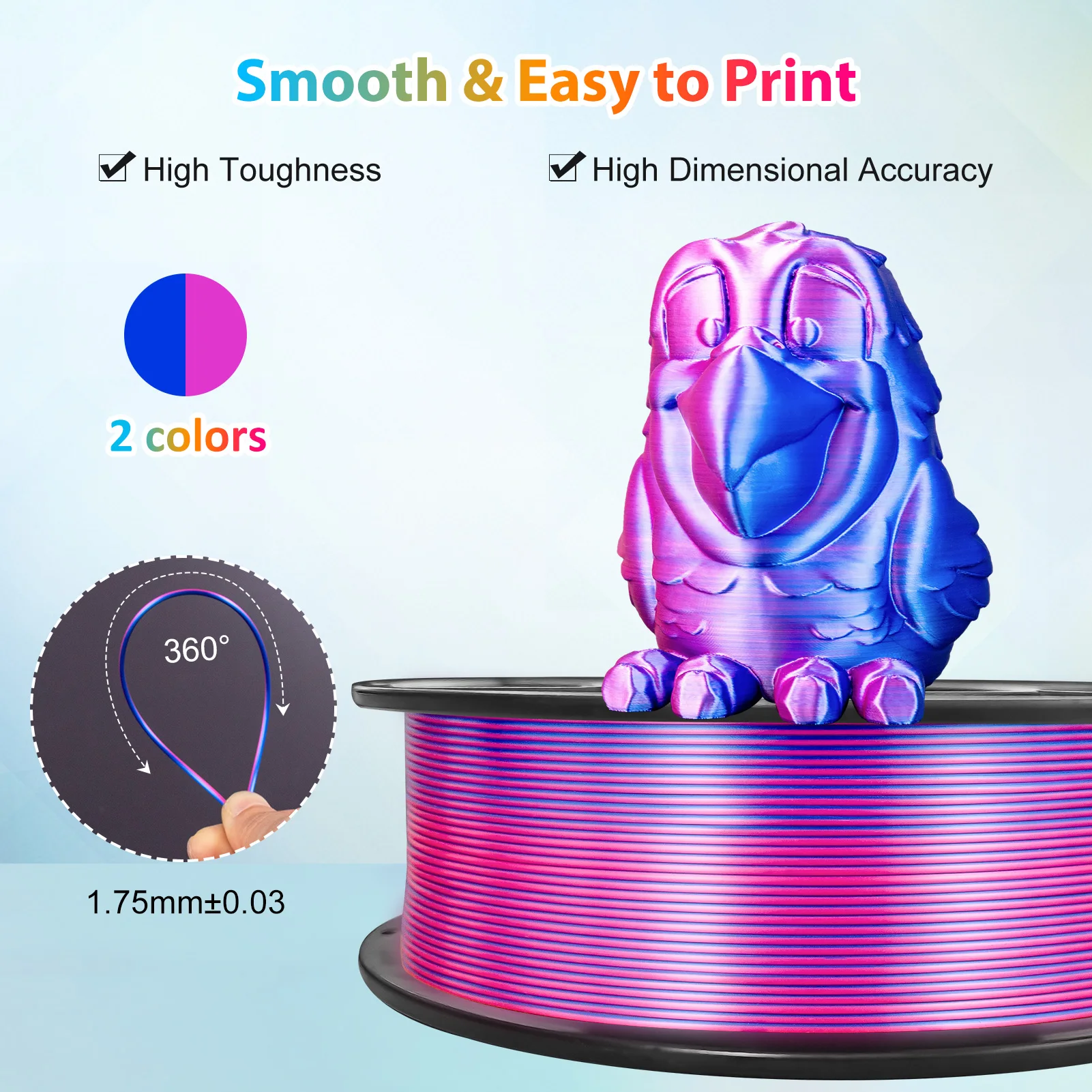Zweifarbiges PLA 3D-Drucker Filament 1,75mm 250g Spule, Hochpräzises Druckmaterial für die Meisten FDM 3D-Drucker – Detail 11
