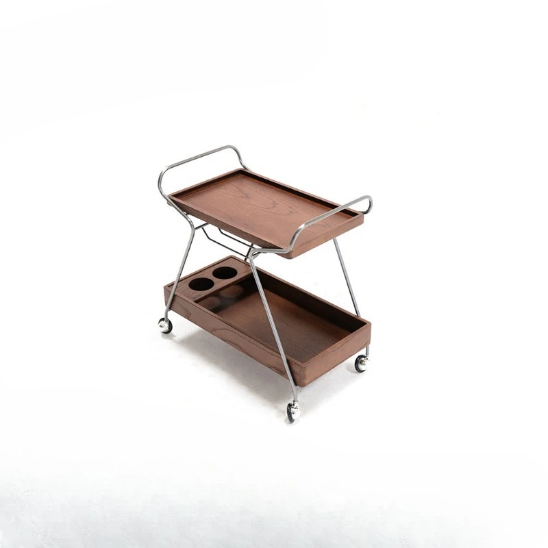 French retro solid wood trolley, black walnut color, movable side dining car 4