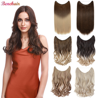 BENIHAIR Synthetic Invisible Wire Hair Extensions Transparent Wire AdjustableLong Wavy Curly Secret Hairpiece 20 Inch for Women