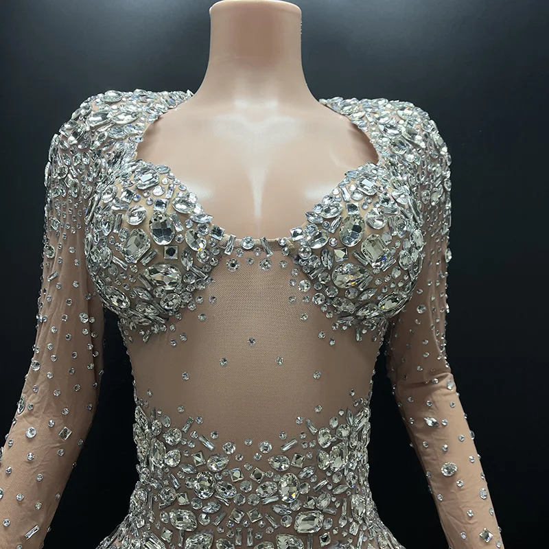 

Роскошное блестящее серебристое кашемировое платье с бантом и стразами для выступлений, женское вечернее платье для выпускного, клубных вечеринок, празднования дня рождения, фотосессий