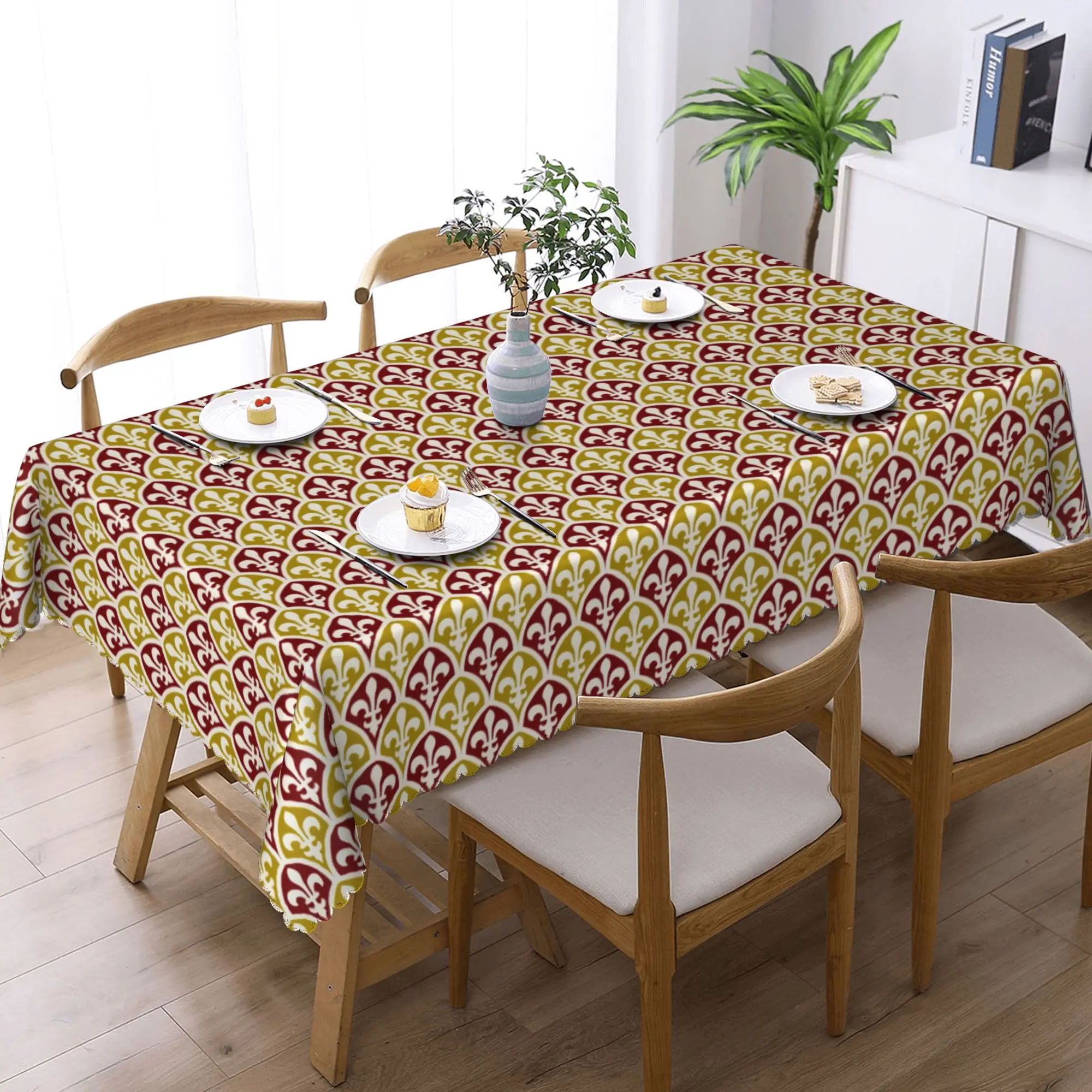 Nappe rectangulaire Fleur De Lys Arches rouge foncé et or, résistante à l'huile, pour fête