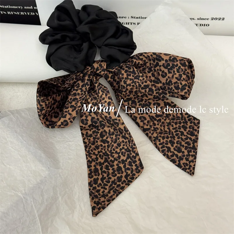 Leopard Floral Dot Hair Scrunchies Women Headwear Elastic Bow Long Ribbon Hair Rope Trendy Hairband Girls Hair Accessories